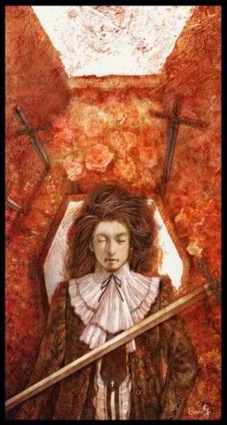 Four of Swords card from the Lunatic Tarot deck