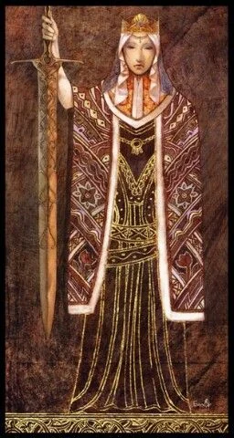 Queen of Swords card from the Lunatic Tarot deck