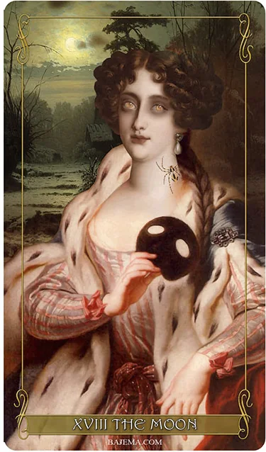 Madam Lydia Wilhelmina’s Tarot Review 11 The Moon card from the Madam Lydia Wilhelmina’s Tarot deck