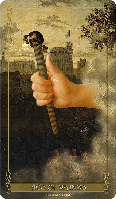 Ace of Wands card from the Madam Lydia Wilhelmina’s Tarot deck