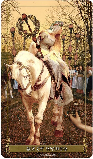 Six of Wands card from the Madam Lydia Wilhelmina’s Tarot deck
