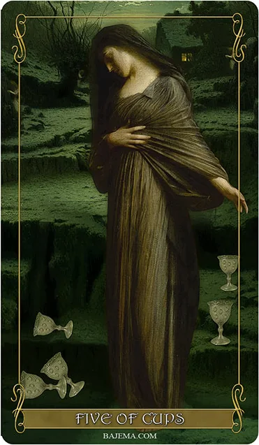 Five of Cups card from the Madam Lydia Wilhelmina’s Tarot deck