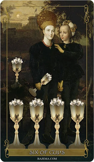 Six of Cups card from the Madam Lydia Wilhelmina’s Tarot deck