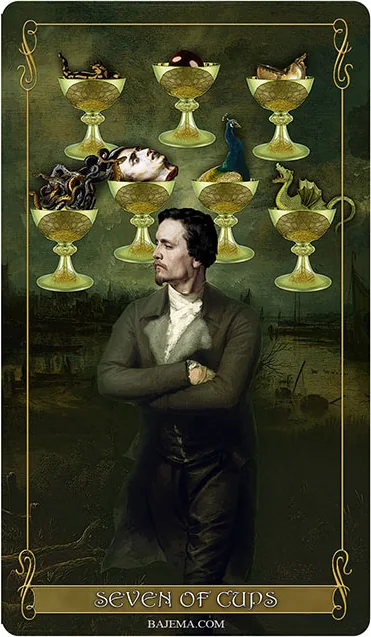 Seven of Cups card from the Madam Lydia Wilhelmina’s Tarot deck