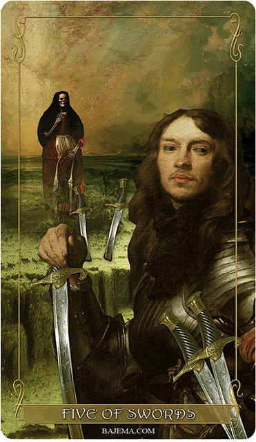 Five of Swords card from the Madam Lydia Wilhelmina’s Tarot deck