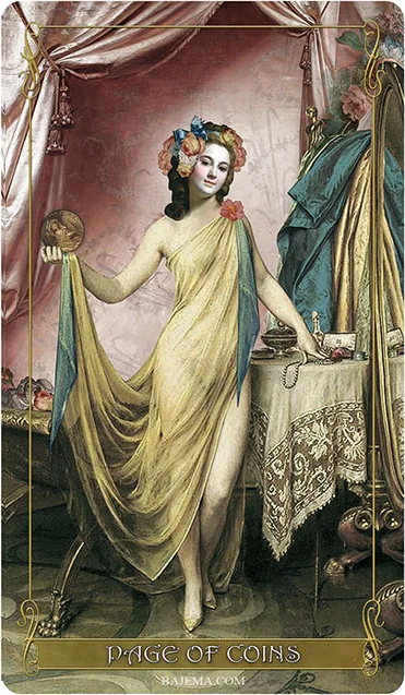 Page of Coins card from the Madam Lydia Wilhelmina’s Tarot deck