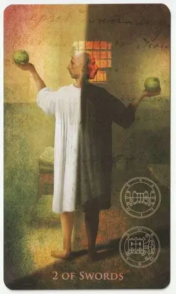 2 of Swords card from the Madhouse Tarot deck