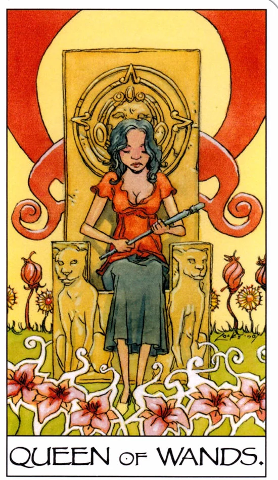 Queen of Wands card from the Mage: The Awakening Tarot deck