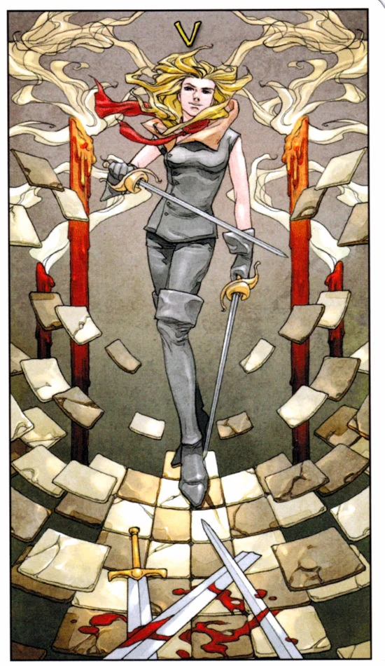 5 of Swords card from the Mage: The Awakening Tarot deck
