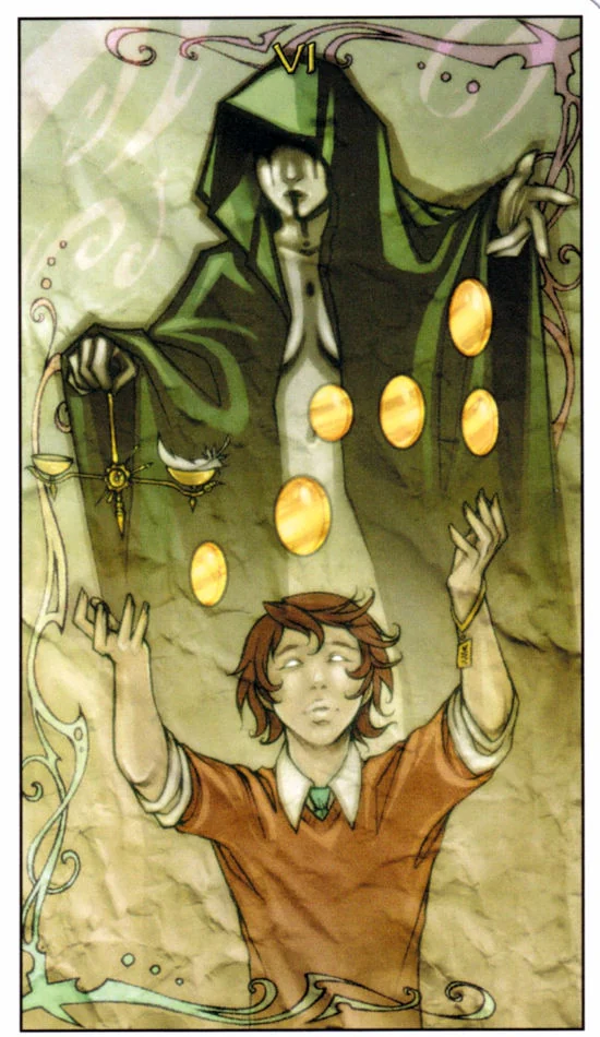 6 of Pentacles card from the Mage: The Awakening Tarot deck