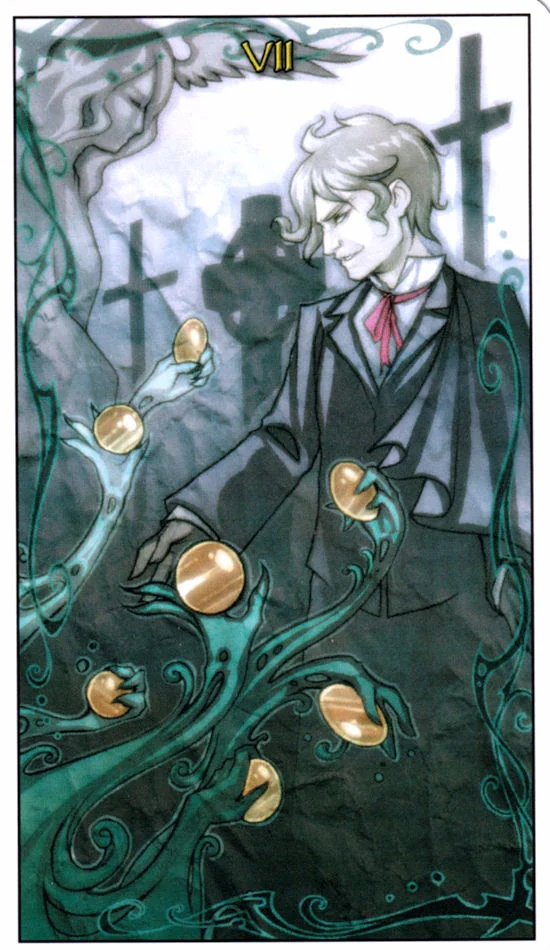 7 of Pentacles card from the Mage: The Awakening Tarot deck