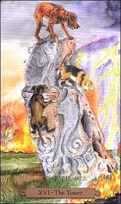 The Tower card from the Magical Dogs Tarot deck