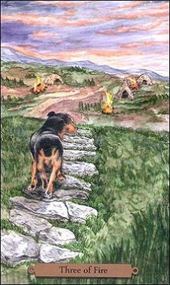 Three of Fire card from the Magical Dogs Tarot deck