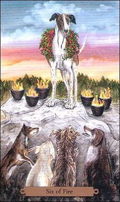 Six of Fire card from the Magical Dogs Tarot deck