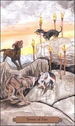 Seven of Fire card from the Magical Dogs Tarot deck
