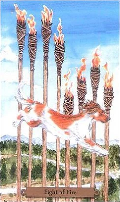 Eight of Fire card from the Magical Dogs Tarot deck
