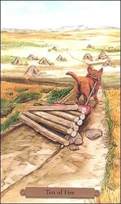 Ten of Fire card from the Magical Dogs Tarot deck