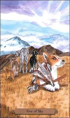 Five of Sky card from the Magical Dogs Tarot deck