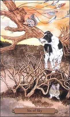 Six of Sky card from the Magical Dogs Tarot deck