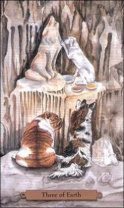 Three of Earth card from the Magical Dogs Tarot deck