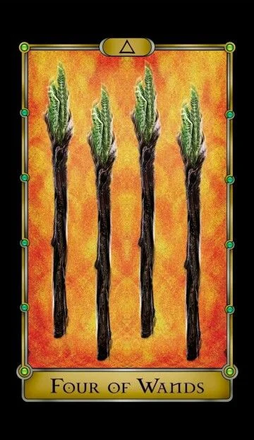 Four of Wands card from the Magical Realism Tarot deck