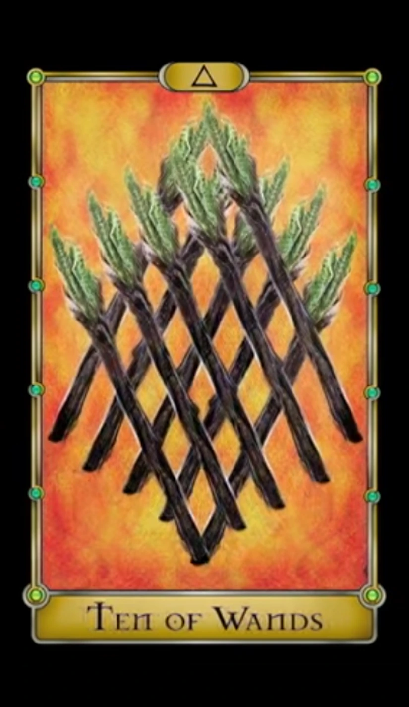 Ten of Wands card from the Magical Realism Tarot by Cheryl Fair Ten of Wands card from the Magical Realism Tarot by Cheryl Fair