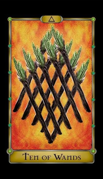Ten of Wands card from the Magical Realism Tarot deck