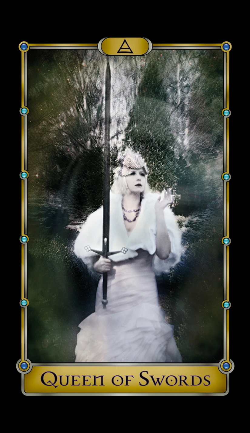 Queen of Swords card from the Magical Realism Tarot by Cheryl Fair Queen of Swords card from the Magical Realism Tarot by Cheryl Fair