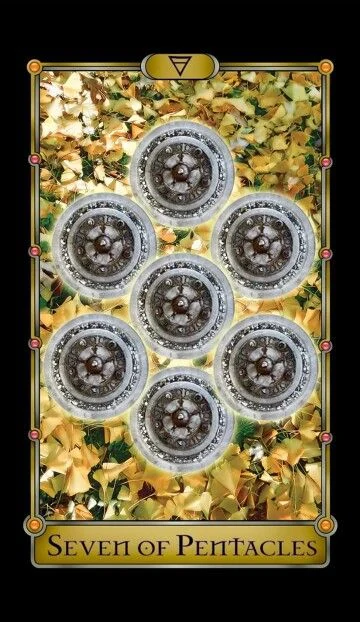 Seven of Pentacles card from the Magical Realism Tarot deck