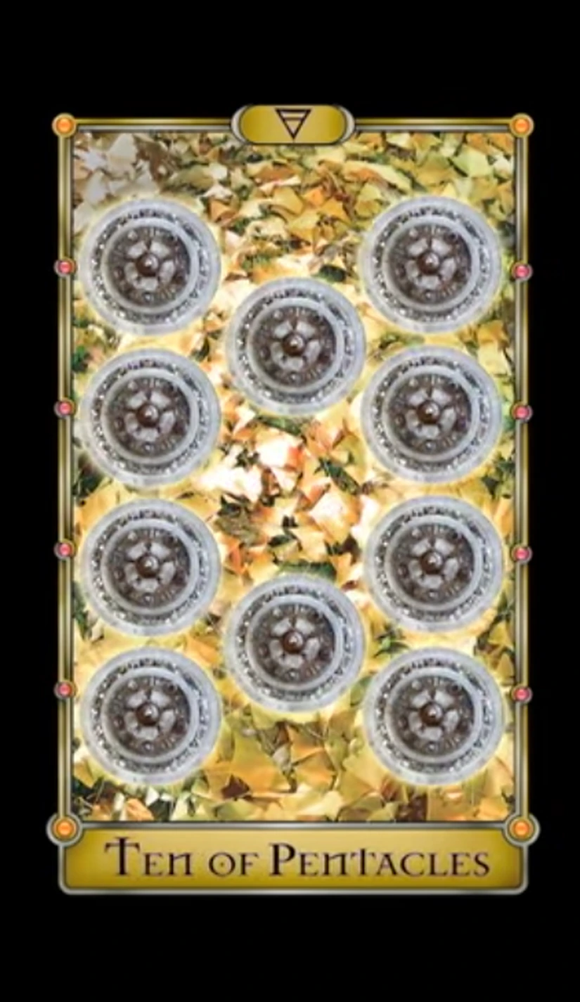 Ten of Pentacles card from the Magical Realism Tarot by Cheryl Fair Ten of Pentacles card from the Magical Realism Tarot by Cheryl Fair