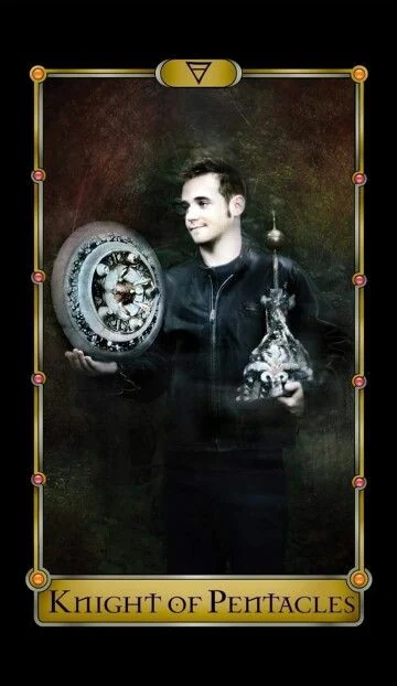 Knight of Pentacles card from the Magical Realism Tarot deck