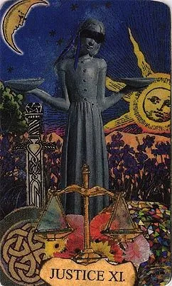 Justice card from the Mansions of the Moon Tarot deck