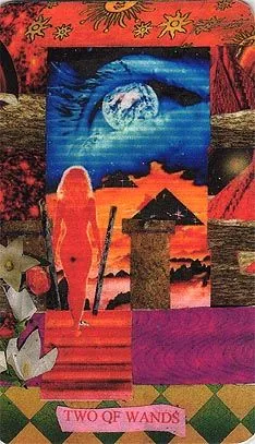 Two of Wands card from the Mansions of the Moon Tarot deck