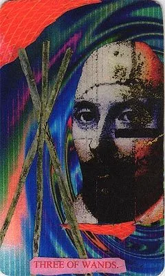 Three of Wands card from the Mansions of the Moon Tarot deck