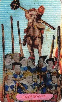 Six of Wands card from the Mansions of the Moon Tarot deck
