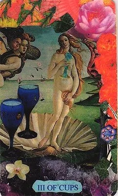 Three of Cups card from the Mansions of the Moon Tarot deck
