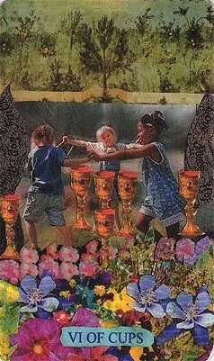 Six of Cups card from the Mansions of the Moon Tarot deck