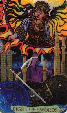 Eight of Swords card from the Mansions of the Moon Tarot deck