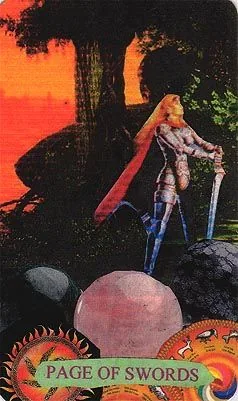 Page of Swords card from the Mansions of the Moon Tarot deck