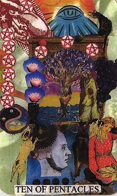 Ten of Pentacles card from the Mansions of the Moon Tarot deck