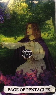 Page of Pentacles card from the Mansions of the Moon Tarot deck