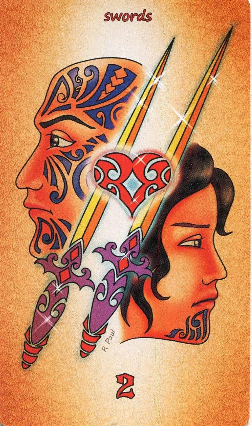2 of Swords - Maori Tattoo Tarot - Tarot Deck by Roxana Paul