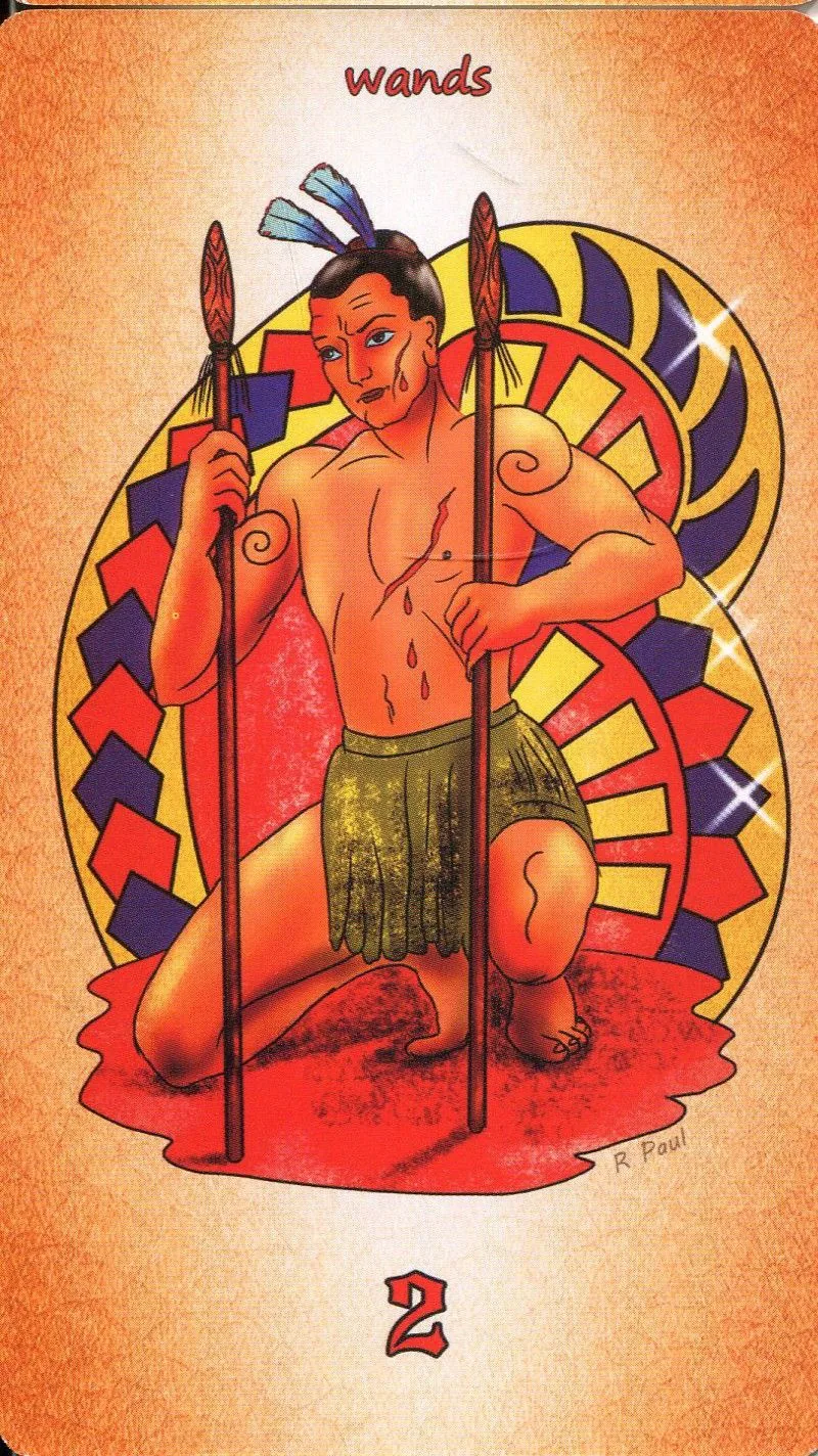 2 of Wands - Maori Tattoo Tarot - Tarot Deck by Roxana Paul