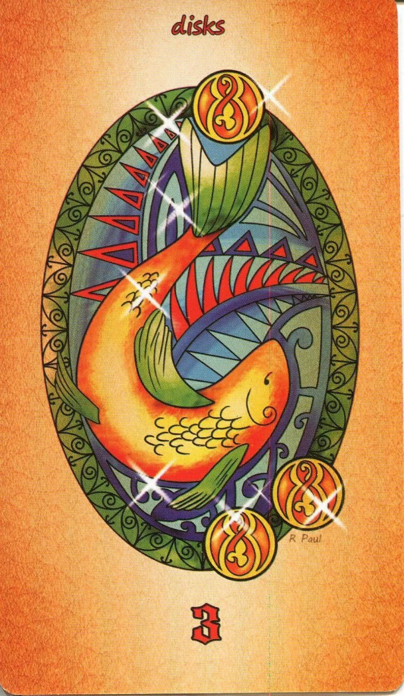 3 of Disks - Maori Tattoo Tarot - Tarot Deck by Roxana Paul