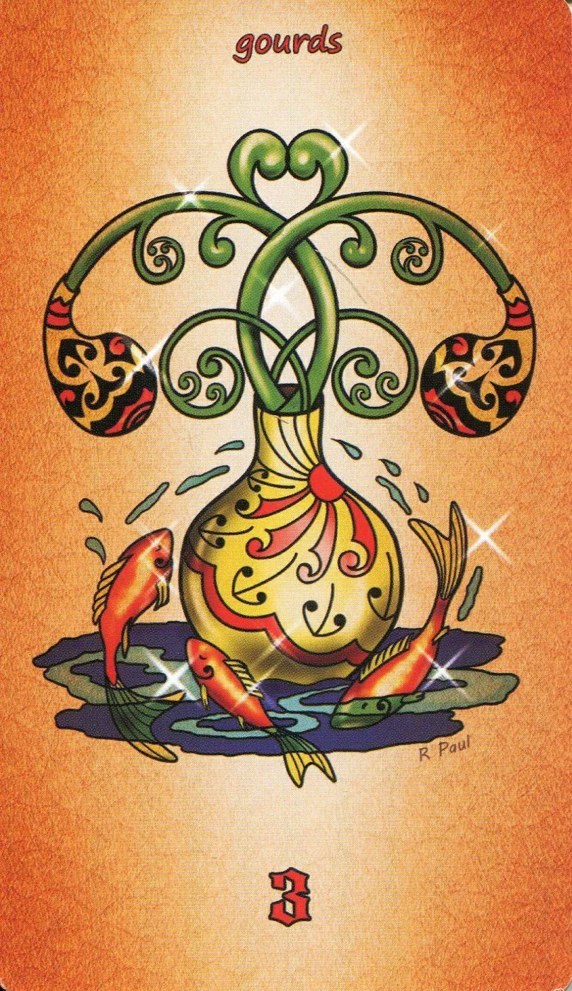 3 of Gourds - Maori Tattoo Tarot - Tarot Deck by Roxana Paul