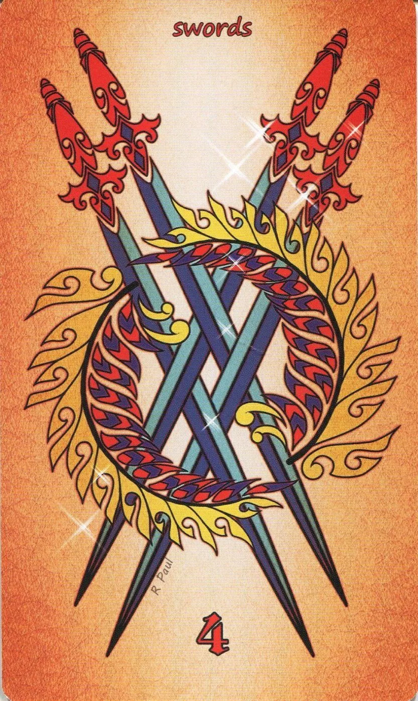 4 of Swords - Maori Tattoo Tarot - Tarot Deck by Roxana Paul