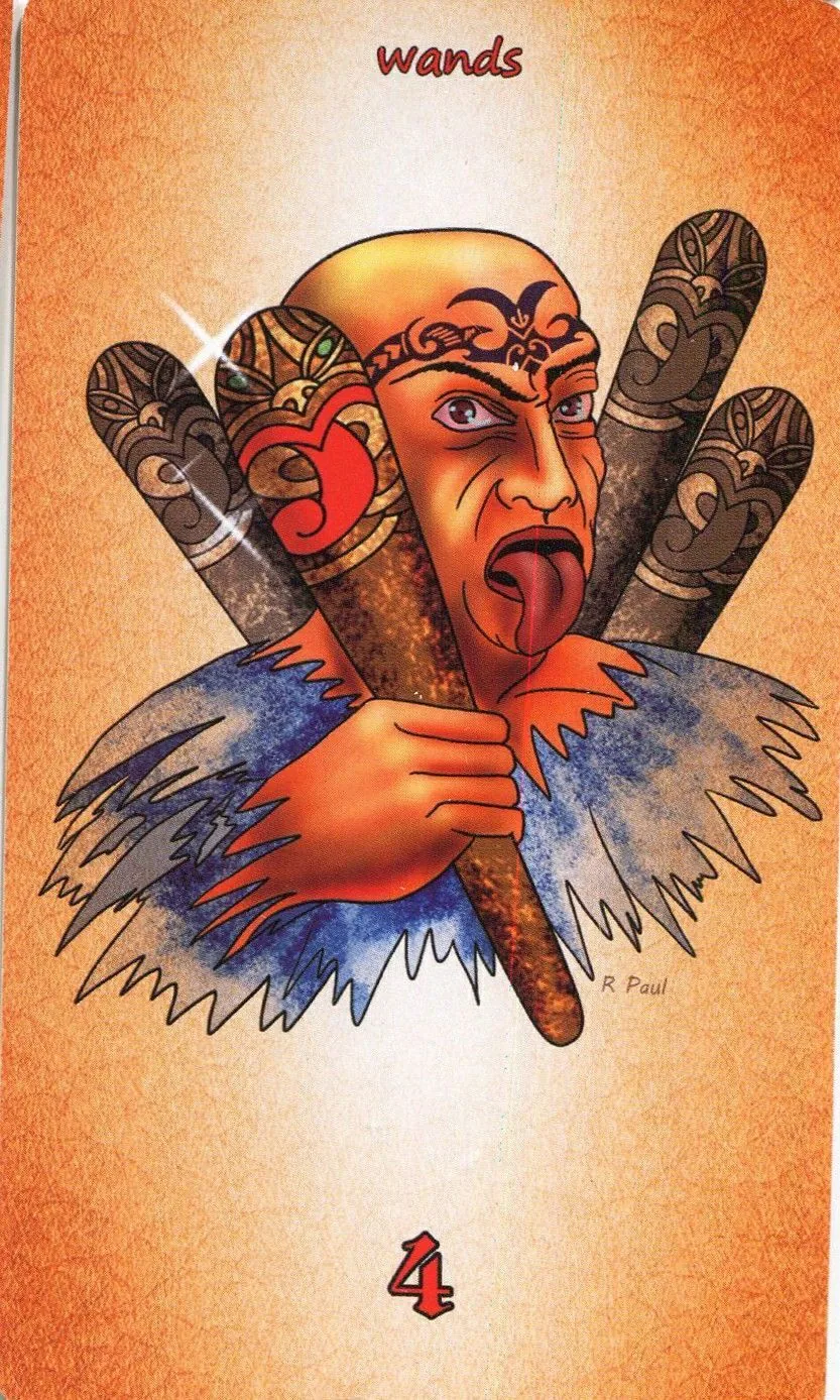 4 of Wands - Maori Tattoo Tarot - Tarot Deck by Roxana Paul