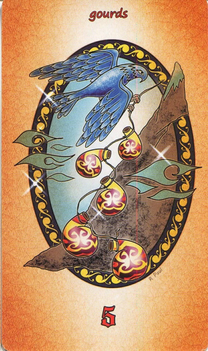 5 of Gourds - Maori Tattoo Tarot - Tarot Deck by Roxana Paul