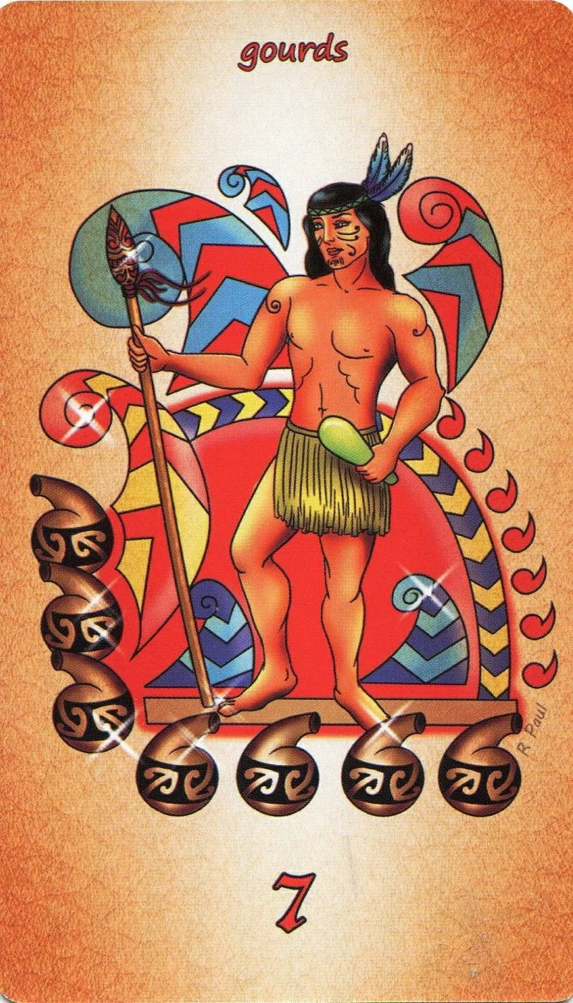 7 of Gourds - Maori Tattoo Tarot - Tarot Deck by Roxana Paul