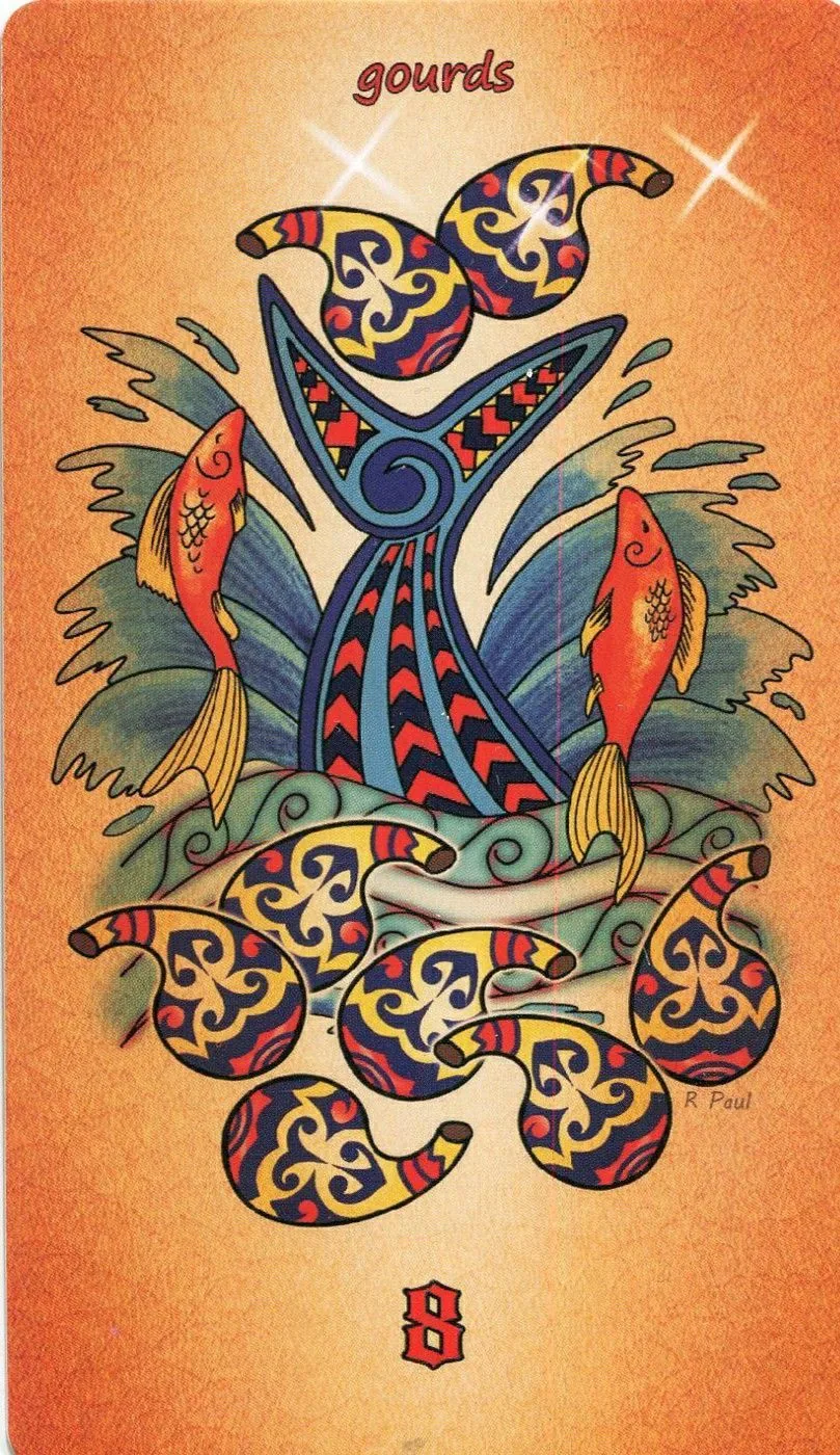 8 of Gourds - Maori Tattoo Tarot - Tarot Deck by Roxana Paul